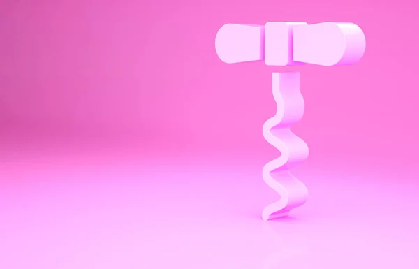Pink Wine corkscrew icon isolated on pink background. Minimalism concept. 3d illustration 3D render — Stock Photo, Image