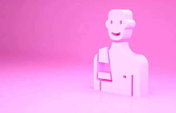 Pink Man w ikonie sauny izolowane na różowym tle. Koncepcja minimalizmu. Ilustracja 3D 3D renderowania — Zdjęcie stockowe