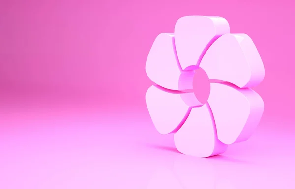 Rózsaszín Virág ikon elszigetelt rózsaszín háttér. Minimalizmus koncepció. 3d illusztráció 3D render — Stock Fotó