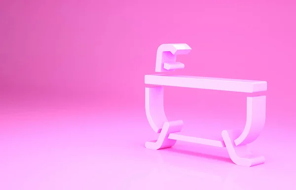 Rózsaszín fürdőkád ikon elszigetelt rózsaszín háttér. Minimalizmus koncepció. 3d illusztráció 3D render — Stock Fotó