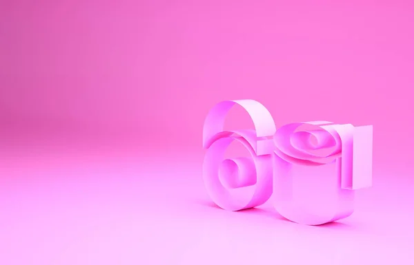 Рожева піктограма рулону туалету ізольована на рожевому фоні. Концепція мінімалізму. 3D ілюстрація 3D рендеринга — стокове фото