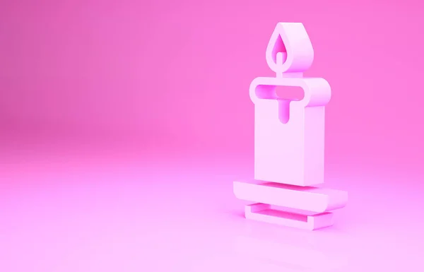 Rózsaszín Aroma gyertya ikon elszigetelt rózsaszín alapon. Minimalizmus koncepció. 3d illusztráció 3D render — Stock Fotó