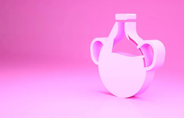Ícone de garrafa de óleo essencial rosa isolado no fundo rosa. essência aromaterapia orgânica. Pacote de gota de vidro de soro de cuidados com a pele. Conceito de minimalismo. 3D ilustração 3D render — Fotografia de Stock
