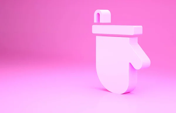 Pink Sauna mitenes ícone isolado no fundo rosa. Mitten para spa. Conceito de minimalismo. 3D ilustração 3D render — Fotografia de Stock