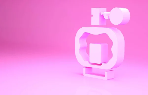 Ícone rosa Aftershave isolado no fundo rosa. Ícone de spray de Colónia. Garrafa de perfume masculino. Conceito de minimalismo. 3D ilustração 3D render — Fotografia de Stock