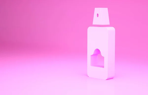 Spray rose peut pour laque à cheveux, déodorant, icône antisudorifique isolé sur fond rose. Concept de minimalisme. Illustration 3D rendu 3D — Photo