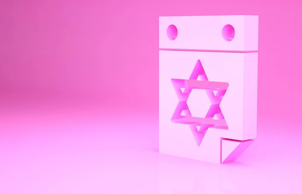 Розовый еврейский календарь со звездой иконы Дэвида изолирован на розовом фоне. Календарь Хануки. Концепция минимализма. 3D-рендеринг — стоковое фото