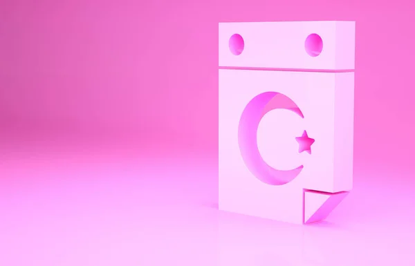 Estrela rosa e crescente - símbolo do ícone do Islã isolado no fundo rosa. Símbolo religioso. Conceito de minimalismo. 3D ilustração 3D render — Fotografia de Stock