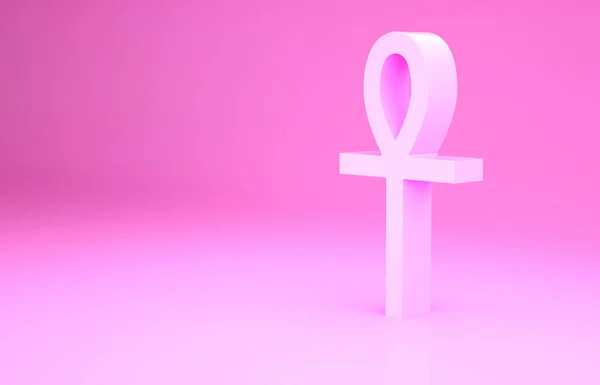 Rosa Cruz ankh icono aislado sobre fondo rosa. Concepto minimalista. 3D ilustración 3D render — Foto de Stock