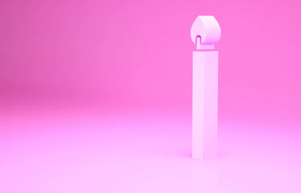 Icono de vela Pink Burning aislado sobre fondo rosa. Vara cilíndrica con llama ardiente. Concepto minimalista. 3D ilustración 3D render —  Fotos de Stock