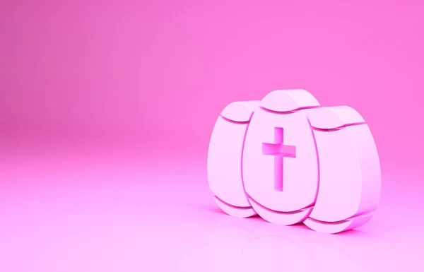 Oeuf de Pâques rose icône isolée sur fond rose. Joyeux Pâques. Concept de minimalisme. Illustration 3D rendu 3D — Photo