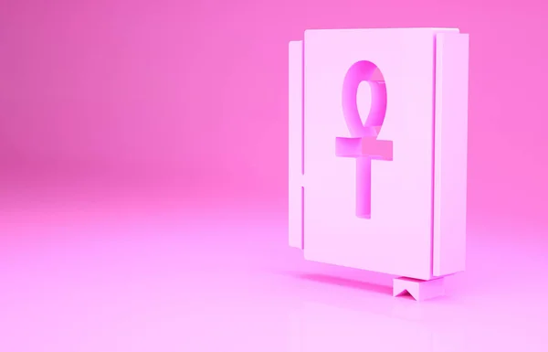 Pink Cross ankh boek pictogram geïsoleerd op roze achtergrond. Minimalisme concept. 3d illustratie 3D renderen — Stockfoto