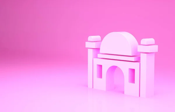 Ροζ μουσουλμανικό τέμενος εικονίδιο απομονώνονται σε ροζ φόντο. Μινιμαλιστική έννοια. 3d απεικόνιση 3D καθιστούν — Φωτογραφία Αρχείου