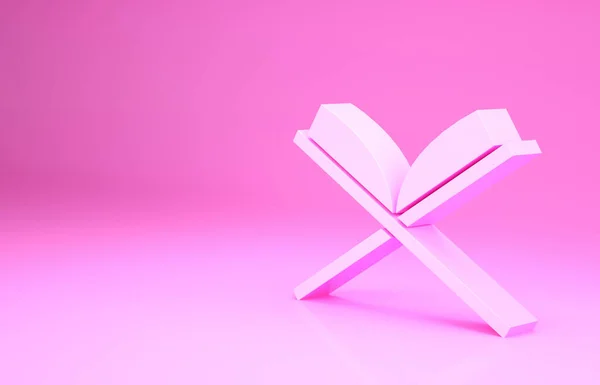 Libro Sagrado Rosa del Corán icono aislado sobre fondo rosa. Fiesta musulmana, Eid Mubarak, Eid al-fitr, Ramadan Kareem. Concepto minimalista. 3D ilustración 3D render — Foto de Stock