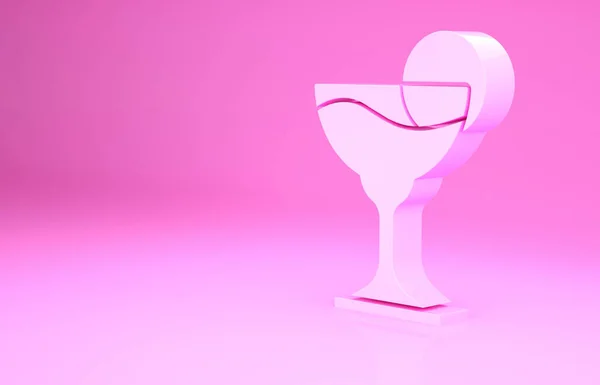 Rosa Margarita cocktail glas med lime ikon isolerad på rosa bakgrund. Minimalistiskt koncept. 3D-återgivning för 3D — Stockfoto