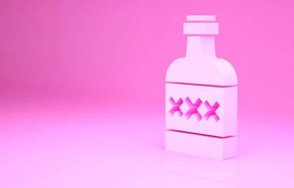 Pink Tequila Botol ikon terisolasi pada latar belakang merah muda. Minuman beralkohol Meksiko. Konsep minimalisme. Tampilan 3D ilustrasi 3d — Stok Foto