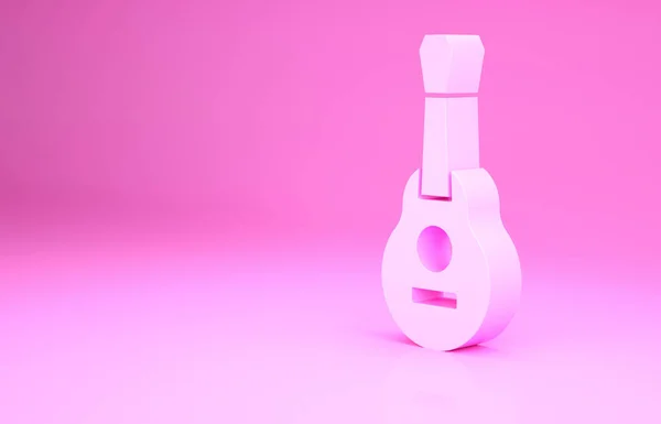 Ícone de guitarra mexicano rosa isolado no fundo rosa. Guitarra acústica. Instrumento musical de cordas. Conceito de minimalismo. 3D ilustração 3D render — Fotografia de Stock
