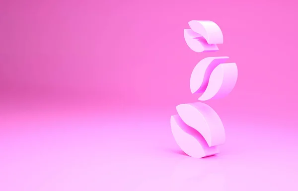 Chicchi di caffè rosa icona isolata su sfondo rosa. Concetto minimalista. Illustrazione 3d rendering 3D — Foto Stock