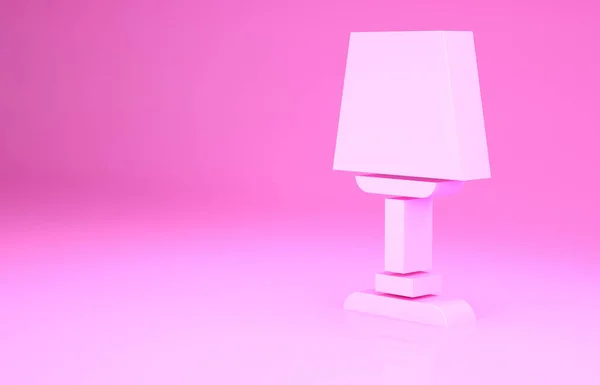 ไอคอนโคมไฟโต๊ะสีชมพูแยกจากพื้นหลังสีชมพู โคมไฟตั้งโต๊ะ แนวคิดขั้นต่ํา ภาพ 3D 3D — ภาพถ่ายสต็อก