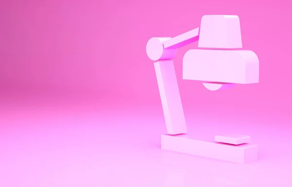 Lampada da tavolo rosa icona isolata su sfondo rosa. Lampada da scrivania. Concetto minimalista. Illustrazione 3d rendering 3D — Foto Stock
