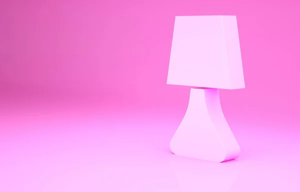 Różowa ikona lampy stołowej izolowana na różowym tle. Lampa biurkowa. Koncepcja minimalizmu. Ilustracja 3D 3D renderowania — Zdjęcie stockowe