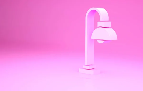 Rózsaszín padló lámpa ikon elszigetelt rózsaszín háttér. Minimalizmus koncepció. 3d illusztráció 3D render — Stock Fotó