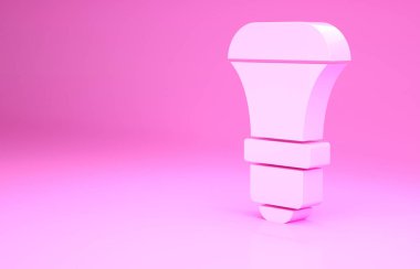 Pembe LED ampul ikonu pembe arkaplanda izole edilmiş. Ekonomik LED ışıklı ampul. Enerji lambasını sakla. Minimalizm kavramı. 3d illüstrasyon 3B canlandırma