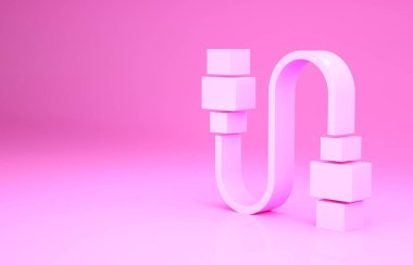 Pembe USB kablo ikonu pembe arka planda izole edilmiş. PC ve mobil cihazlar için bağlantı ve soketler. Minimalizm kavramı. 3d illüstrasyon 3B canlandırma