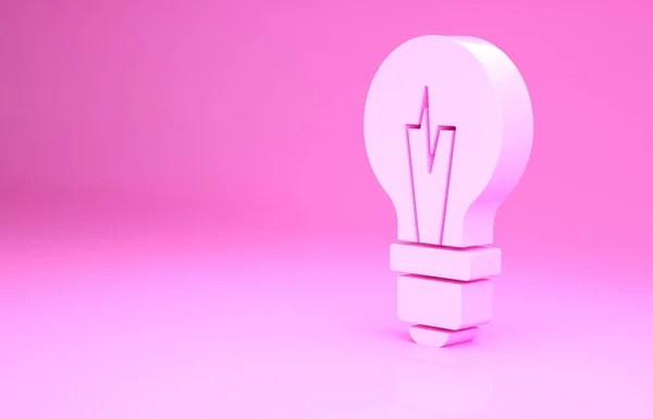 Lâmpada rosa com conceito de ícone de ideia isolado no fundo rosa. Símbolo de energia e ideia. Conceito de inspiração. Conceito de minimalismo. 3D ilustração 3D render — Fotografia de Stock