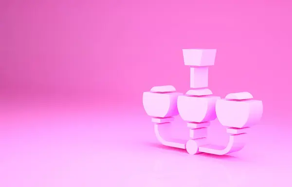 Ícone de lustre rosa isolado no fundo rosa. Conceito de minimalismo. 3D ilustração 3D render — Fotografia de Stock