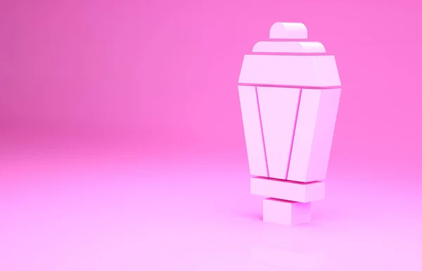 Pink Garden lichtlamp pictogram geïsoleerd op roze achtergrond. Zonne-energie lamp. Lantaarn. Straatlamp. Minimalisme concept. 3d illustratie 3D renderen — Stockfoto