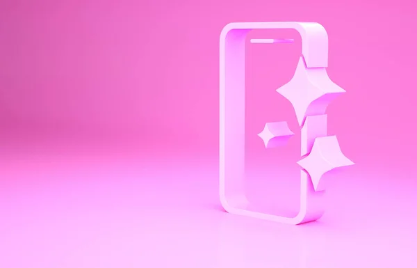 Pink Glass screen protector for smartphone icon isolated on pink background. Protective film for glass. Transparent soft glass for mobile phone. Minimalism concept. 3d illustration 3D render — Stock Photo, Image