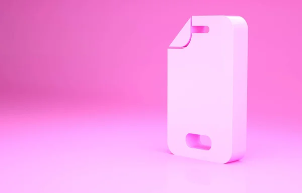 ピンクの背景に隔離されたスマートフォンのアイコンのためのピンクガラススクリーンプロテクター。ガラス用保護フィルム。携帯電話用透明ソフトガラス。最小限の概念。3Dイラスト3Dレンダリング — ストック写真