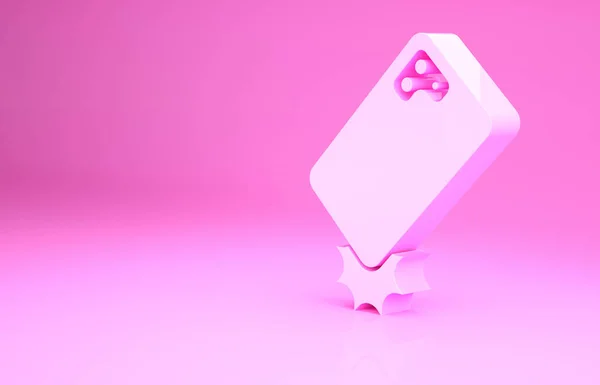Розовый ударопрочный значок мобильного телефона изолирован на розовом фоне. Концепция минимализма. 3D-рендеринг — стоковое фото