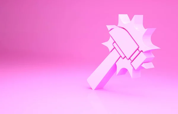 Rózsaszín kalapács ikon elszigetelt rózsaszín háttérrel. Szerszám a javításhoz. Minimalizmus koncepció. 3d illusztráció 3D render — Stock Fotó