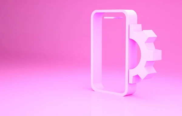 Rosa telefon reparation service ikon isolerad på rosa bakgrund. Justering, service, inställning, underhåll, reparation, fixering. Minimalistiskt koncept. 3D-återgivning för 3D — Stockfoto