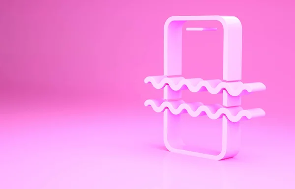 Rosa Impermeabile icona del telefono cellulare isolato su sfondo rosa. Smartphone con goccia d'acqua. Concetto minimalista. Illustrazione 3d rendering 3D — Foto Stock
