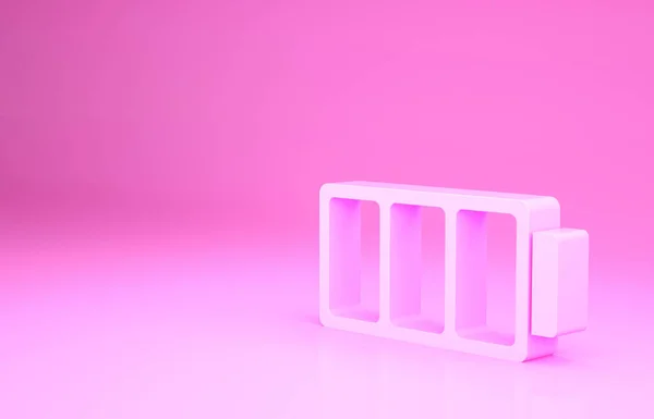 Rosa icono del indicador de nivel de carga de la batería aislado sobre fondo rosa. Concepto minimalista. 3D ilustración 3D render — Foto de Stock