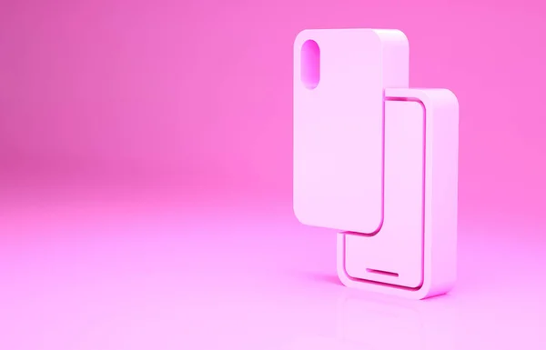 Smartphone rosa, ícone do telefone celular isolado no fundo rosa. Conceito de minimalismo. 3D ilustração 3D render — Fotografia de Stock