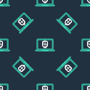 Kalkan simgesine sahip çizgi sunucusu siyah arkaplanda izole edilmiş kusursuz desen. Saldırılara karşı koruma. Ağ güvenlik duvarı, yönlendirici, anahtar ya da sunucu. Vektör