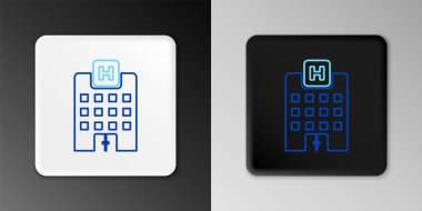 Gri arka planda çapraz ikonu olan Line Tıp Hastanesi binası. Tıp merkezi. Sağlık hizmetleri. Renkli taslak konsepti. Vektör