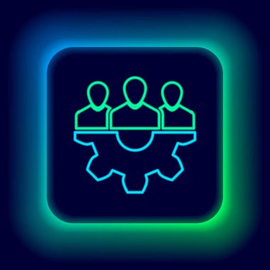 Parlayan neon hattı Proje taban simgesi siyah arkaplanda izole edildi. İş analizi ve planlama, danışmanlık, takım çalışması, proje yönetimi. Geliştiriciler. Renkli taslak konsepti. Vektör