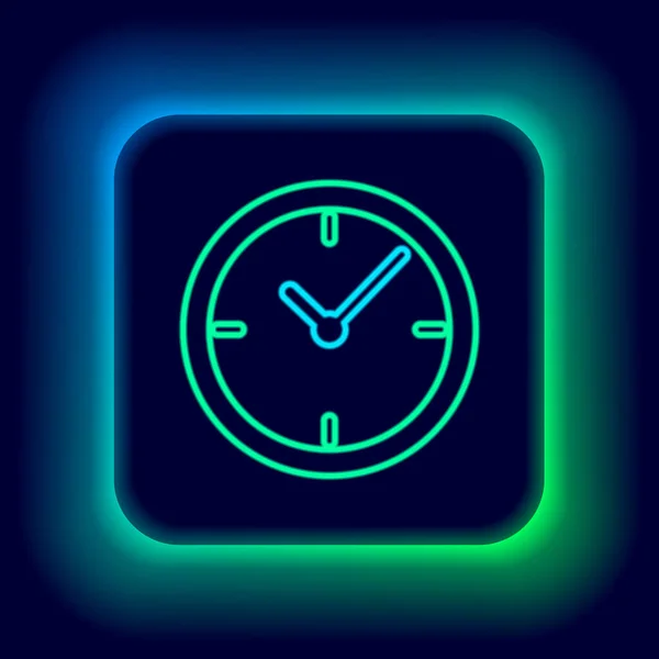 Icono Reloj Línea Neón Brillante Aislado Sobre Fondo Negro Signo — Vector de stock