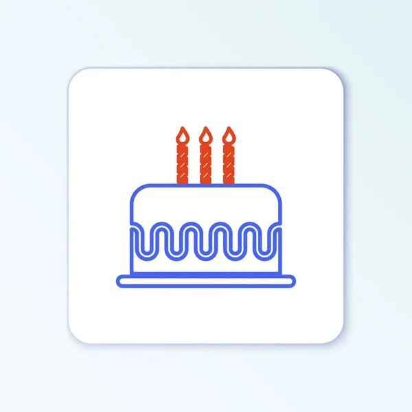 Torta Línea Con Icono Velas Encendidas Aisladas Sobre Fondo Blanco — Vector de stock