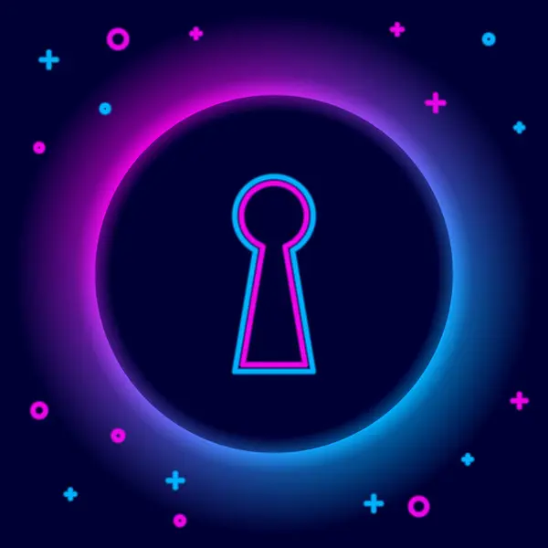 Leuchtende Leuchtschrift Keyhole Symbol Isoliert Auf Schwarzem Hintergrund Schlüssel Zum — Stockvektor