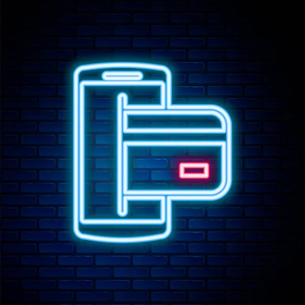 Glowing Neon Line Nfc Payment Icon 배경에 Nfc 스마트폰 아이콘 — 스톡 벡터