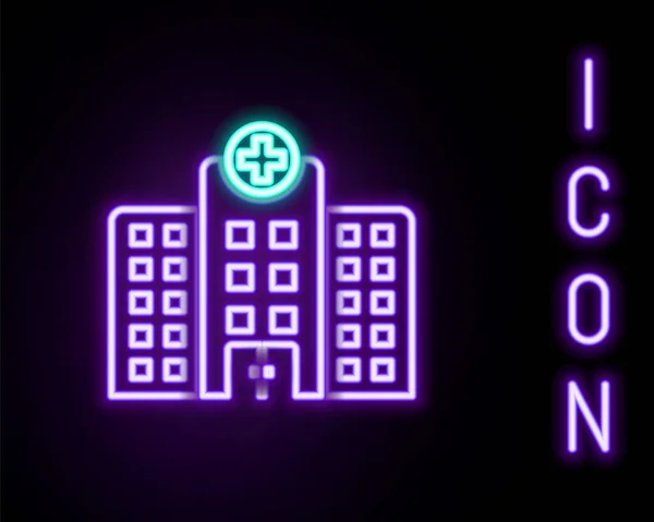 Gloeiende Neon Lijn Medisch Ziekenhuis Gebouw Met Kruis Pictogram Geïsoleerd — Stockvector