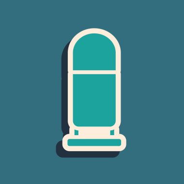 Yeşil Mermi simgesi yeşil arkaplanda izole edildi. Uzun gölge tarzı. Vektör.