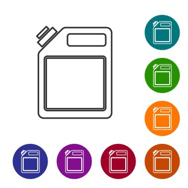 Beyaz arka planda izole edilmiş benzin ikonu için siyah çizgi kutusu. Dizel gaz ikonu. Simgeleri renk daire düğmelerine ayarla. Vektör.