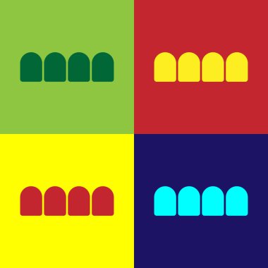 Pop Art Protez model simgesi renk arkaplanında izole edildi. Üst çenenin dişleri. Diş konsepti. Vektör.